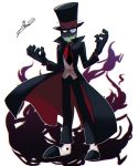  1boy aura black_hat_(villainous) black_hat_(villanos) black_necktie dark_skin geruo hat highres long_coat male_focus monocle necktie sharp_teeth simple_background teeth top_hat villainous villanos waistcoat white_background 