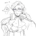  1boy cravat facial_hair glasses greyscale hair_tie long_hair looking_at_viewer male_focus monochrome personification pokemon pokemon_(creature) ponytail primarina shioya_(soooooolt) sketch solo spot_color stubble upper_body very_long_hair 
