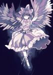  1girl angel_wings bow hair_bow highres katayama_kei mai_(touhou) monochrome shaded_face shoes skirt smile touhou touhou_(pc-98) wings 