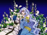  1girl blue_eyes diadora_(fire_emblem) fire_emblem fire_emblem:_seisen_no_keifu floral_background flower jewelry looking_at_viewer solo tsuko_(25mnts) white_hair 