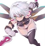  assassin_of_black bare_shoulders dagger dual_wielding eye_scar fate/apocrypha fate_(series) green_eyes navel panties shirabi_(life-is-free) tattoo thigh-highs underwear weapon white_hair 