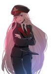  belt blonde_hair cape cosplay crossed_arms demon_archer demon_archer_(cosplay) fate/grand_order fate_(series) gloves hat jeanne_alter koha-ace long_hair long_sleeves looking_at_viewer military military_hat military_uniform ruler_(fate/apocrypha) smile sushimaro tsurime uniform white_gloves yellow_eyes 