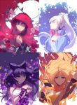  4girls black_hair blake_belladonna blonde_hair cape ein_lee floral_background hood multiple_girls night night_sky official_art redhead ruby_rose rwby sky weiss_schnee white_hair yang_xiao_long 