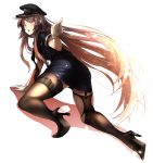  &gt;:o 1girl :o all_fours ass bangs black_hair black_legwear black_shoes blush brown_hair from_behind full_body garter_straps gloves hat high_heels highres long_hair looking_at_viewer looking_back mia_(gute-nacht-07) open_mouth original pantylines peaked_cap petals pointing pointing_at_viewer police police_uniform policewoman shadow shoes short_sleeves solo teeth thigh-highs thighs uniform very_long_hair white_background white_gloves yellow_eyes 