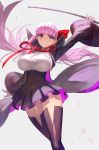  1girl bb_(fate/extra_ccc) black_legwear bow breasts fate/extra fate/extra_ccc fate_(series) gloves hair_bow highres lack large_breasts looking_at_viewer panties pointer purple_hair red_bow red_ribbon ribbon skirt smile smirk solo thigh-highs thighs underwear violet_eyes white_gloves white_panties 