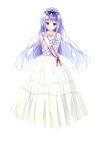  1girl arms_behind_back bangs bare_shoulders bow bowtie collarbone dress eyebrows_visible_through_hair frills full_body golden_marriage hair_bow hayakawa_harui highres jewelry long_hair looking_at_viewer marika_von_wittelsbach official_art smile solo standing tiara transparent_background very_long_hair white_dress 