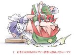  2girls apron blood bow braid chibi china_dress chinese_clothes closed_eyes dress female german_suplex hair_bow hat hong_meiling izayoi_sakuya long_hair lowres maid maid_apron maid_headdress multiple_girls nosebleed nyagakiya open_mouth redhead short_hair silver_hair star suplex the_embodiment_of_scarlet_devil touhou twin_braids 