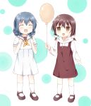 2girls :d ^_^ absurdres balloon blue_hair brown_hairtwintails cat_hair_ornament clenched_hand closed_eyes funami_mari furutani_kaede hair_ornament highres jitome mary_janes multiple_girls open_mouth shoes short_twintails smile socks twintails white_legwear yuru_yuri 
