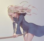  1girl blonde_hair blue_eyes broom broom_riding diana_cavendish fang highres little_witch_academia long_hair solo witch xnm 