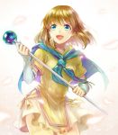  1girl blue_eyes brown_hair fire_emblem fire_emblem:_souen_no_kiseki mist_(fire_emblem) open_mouth pashiri_(shiripa) scarf short_hair skirt smile solo 