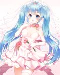  1girl blue_eyes blue_hair cowboy_shot dress elbow_gloves eunhasu flower garters gloves hatsune_miku long_hair open_mouth petals solo strapless strapless_dress twintails veil very_long_hair vocaloid white_dress white_gloves 