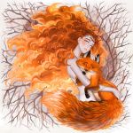  1girl alexa_pasztor blue_eyes convenient_censoring fox freckles long_hair nude original redhead 