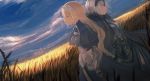  absurdres armor armored_dress back-to-back blonde_hair blue_eyes blue_sky cape clouds fate/apocrypha fate/grand_order fate_(series) grey_hair headpiece highres jeanne_alter long_hair mifuru ruler_(fate/apocrypha) short_hair sky smile wheat_field yellow_eyes 