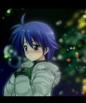  christmas coat gift green_eyes mahou_shoujo_lyrical_nanoha purple_hair short_hair subaru_nakajima 