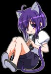 animal_ears cat_ears cat_tail gambler_club mahou_sensei_negima mahou_sensei_negima! miyazaki_nodoka necktie purple_eyes purple_hair short_hair sitting tail violet_eyes 