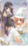  black_&amp;_white black_hair black_vs_white blue_eyes broom brown_hair furude_rika hairband hat higurashi_no_naku_koro_ni houjou_yutori long_hair lowres phonecard purple_eyes ryuuguu_rena scan short_hair thighhighs violet_eyes white witch witch_hat 