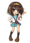  brown_eyes brown_hair chibi hairband rokko school_uniform serafuku short_hair suzumiya_haruhi suzumiya_haruhi_no_yuuutsu tongue 