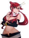  bad_id bikini_top breast_hold breasts cleavage crossed_arms curvy elbow_gloves fingerless_gloves frown gloves huge_breasts kosame_daizu large_breasts midriff navel ponytail red_hair redhead scarf shorts tengen_toppa_gurren_lagann wide_hips yellow_eyes yoko_littner yoko_ritona 