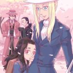  black_hair blonde_hair blue_eyes cherry_blossoms glasses hat hellsing integra_hellsing lowres monocle oekaki red_eyes rip_van_winkle sunglasses walter young 