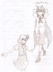  antenna arms_behind_head bad_id brown cape monochrome outstretched_arms rumia short_hair sketch spread_arms torinone touhou wriggle_nightbug 
