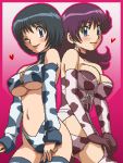  awa back-to-back back_to_back black_hair blue_eyes breasts choker cleavage corset cow_print detached_sleeves earrings erect_nipples gloves jewelry long_hair lowres multiple_girls nowaki_hotaru oekaki purple_eyes purple_hair short_hair smile thigh-highs thighhighs tokiwa_natsuko under_boob underboob violet_eyes wink zettai_karen_children 