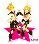  brother_and_sister detached_sleeves hand_holding highres holding_hands kagamine_len kagamine_rin kuko short_hair shorts siblings twins vocaloid 
