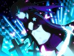  black_rock_shooter black_rock_shooter_(character) blue_eyes butterflies butterfly flat_chest glowing glowing_eyes highres long_hair navel shorts solo tuanzi 