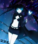  black_rock_shooter black_rock_shooter_(character) blue_eyes butterflies butterfly cape glowing glowing_eyes long_hair shorts solo tuanzi 