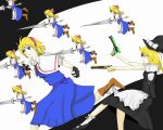  blonde_hair blue_eyes dual_wield dual_wielding fingerless_gloves gloves gun handgun hat kirisame_marisa lance pistol polearm raien_(pixiv274885) semiautomatic touhou weapon witch_hat yellow_eyes 