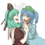  blue_hair green_hair hair_ribbon hair_ribbons hat kagiyama_hina kawashiro_nitori ribbon ribbons short_hair torinone touhou 