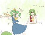  :d \o/ arms_up ascot chin_rest closed_eyes daiyousei dress_shirt flower flower_wreath green_hair kazami_yuuka multiple_girls open_mouth outstretched_arms plaid_vest shirt smile torinone touhou translated translation_request wavy_mouth 