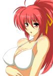  blush breasts cleavage large_breasts long_hair mahou_shoujo_lyrical_nanoha open_mouth ponytail red_eyes red_hair redhead signum swimsuit 