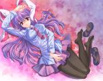  bad_id bunny_ears feet long_hair lying necktie pantyhose pico_(picollector79) purple_hair rabbit_ears red_eyes reisen_udongein_inaba shoes skirt touhou 