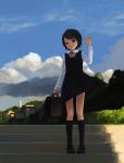  dress kokudou_juunigou original route_12 school_uniform stairs wave waving 