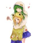 frog green_hair hooded_jacket kochiya_sanae momoko_(pixiv219000) moriya_suwako ribbon ribbons touhou 