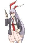  bunny_ears gun handgun jacket long_hair necktie pistol purple_hair rabbit_ears red_eyes reisen_udongein_inaba revolver skirt torinone touhou weapon 