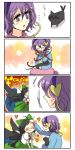  black_hair blush cat comic hairband heart jealous kaenbyou_rin kaenbyou_rin_(cat) komeiji_satori long_hair peeking_out petting popoin purple_eyes purple_hair reiuji_utsuho ribbon ribbons short_hair silent_comic touhou violet_eyes wings 