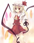  blonde_hair flandre_scarlet frills hat holding laevatein looking_at_viewer neckerchief open_mouth red_eyes side_ponytail skirt sleeve_cuffs solo standing touhou wings yukishiro_mafuyu 
