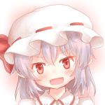  1girl blush bow face fang hat hat_bow lavender_hair mob_cap open_mouth pointy_ears red_eyes remilia_scarlet shize_(coletti) solo touhou 