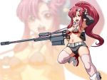  anti-materiel_rifle armpits bad_id belt bikini_top boots caryo fingerless_gloves glove gloves gun hair_ornament long_hair midriff navel pink_legwear pink_thighhighs ponytail red_hair redhead rifle scarf shorts sniper_rifle solo tabigarasu tengen_toppa_gurren_lagann thigh-highs thighhighs weapon yellow_eyes yoko_littner yoko_ritona zoom_layer 