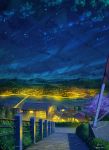 bridge city highres night niko_p no_humans original outdoors scenery sky stairs star_(sky) starry_sky tree 