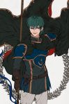  armor cape ephraim fire_emblem fire_emblem:_seima_no_kouseki highres holding holding_weapon ichiyou_(kazuha1003) looking_at_viewer polearm smile spear weapon 