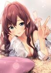  blush brown_eyes brown_hair cleavage dress ichinose_shiki idolmaster idolmaster_cinderella_girls long_hair smile 