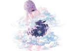  1girl argyle clouds cube diamond_(shape) dress from_behind grey_hair highres kanekiru long_hair original purple_dress sleeveless sleeveless_dress solo 