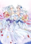  2girls bare_shoulders blush bouquet bridal_veil bride cape dress elbow_gloves female_my_unit_(fire_emblem:_kakusei) female_my_unit_(fire_emblem_if) fire_emblem fire_emblem:_kakusei fire_emblem_heroes fire_emblem_if flower formal gloves hairband kaboplus_ko long_hair looking_at_viewer multiple_girls my_unit_(fire_emblem:_kakusei) my_unit_(fire_emblem_if) open_mouth pointy_ears red_eyes smile strapless super_smash_bros. twintails veil wedding_dress white_gloves white_hair 