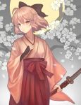  blonde_hair fate/extra hakama katana kimono sakura_saber short_hair warrior yellow_eyes 