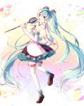  1girl absurdly_long_hair detached_sleeves from_behind hatsune_miku long_hair magical_mirai_(vocaloid) open_mouth skirt solo thigh-highs twintails very_long_hair vocaloid yoishi_(fuchi39) 