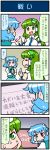  2girls 4koma artist_self-insert blue_eyes blue_hair closed_eyes comic commentary detached_sleeves english frog_hair_ornament hair_ornament hair_tubes hand_up hands_together heterochromia highres index_finger_raised japanese_clothes juliet_sleeves kochiya_sanae long_hair long_sleeves looking_away mizuki_hitoshi monitor multiple_girls nontraditional_miko open_mouth puffy_sleeves red_eyes short_hair smile snake_hair_ornament sweat sweating_profusely tatara_kogasa tearing_up tears touhou translated vest wide_sleeves 