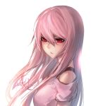  1girl bangs bare_shoulders blush hair_between_eyes long_image looking_away luen_kulo portrait red_eyes short_sleeves signature simple_background solo tall_image upper_body white_background 