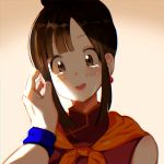  1girl artist_request black_eyes black_hair blush chi-chi_(dragon_ball) china_dress chinese_clothes dragon_ball dress earrings face highres jewelry kachu looking_at_viewer open_mouth sidelocks solo_focus son_gokuu sweatband tears topknot 